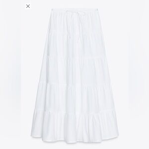 Zara White Tiered Midi Skirt